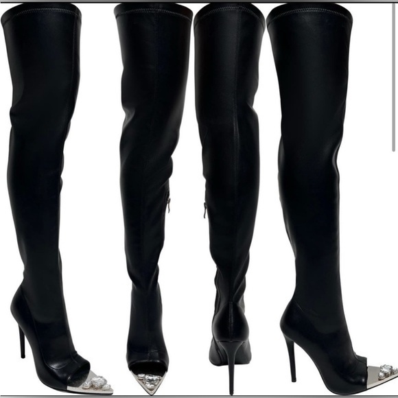 Azalea Wang Shoes - Azalea Wang “Clover” Over-the-Knee Peep-Toe Boots Size 9 Black